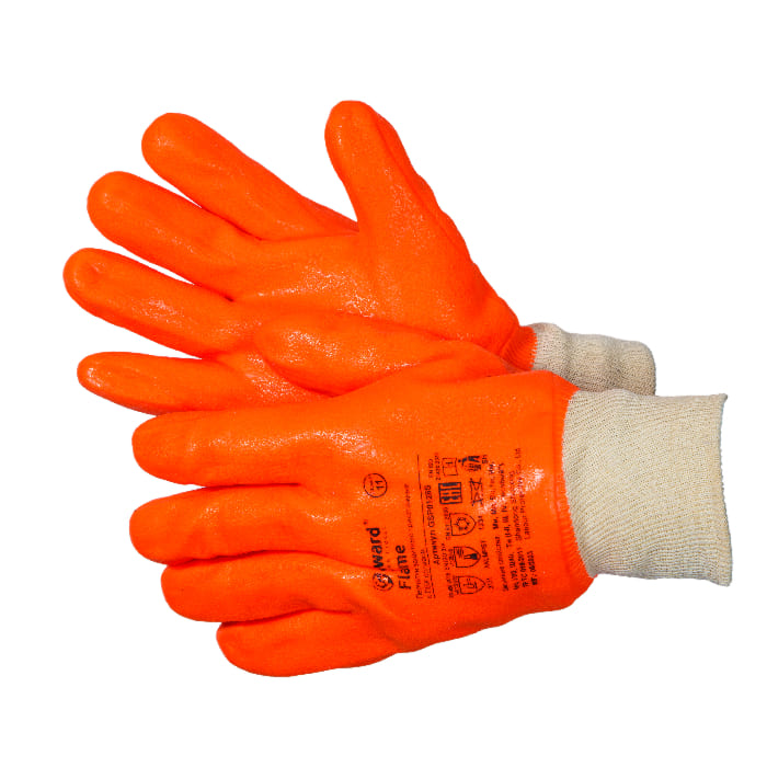 Перчатки утепленные с обливкой ПВХ оранжевого цвета